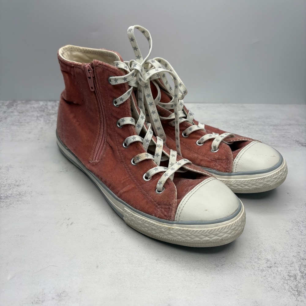 Converse Chuck Taylor All Star Sneakers Junior 6 Peach Velvet Size Zip High Top